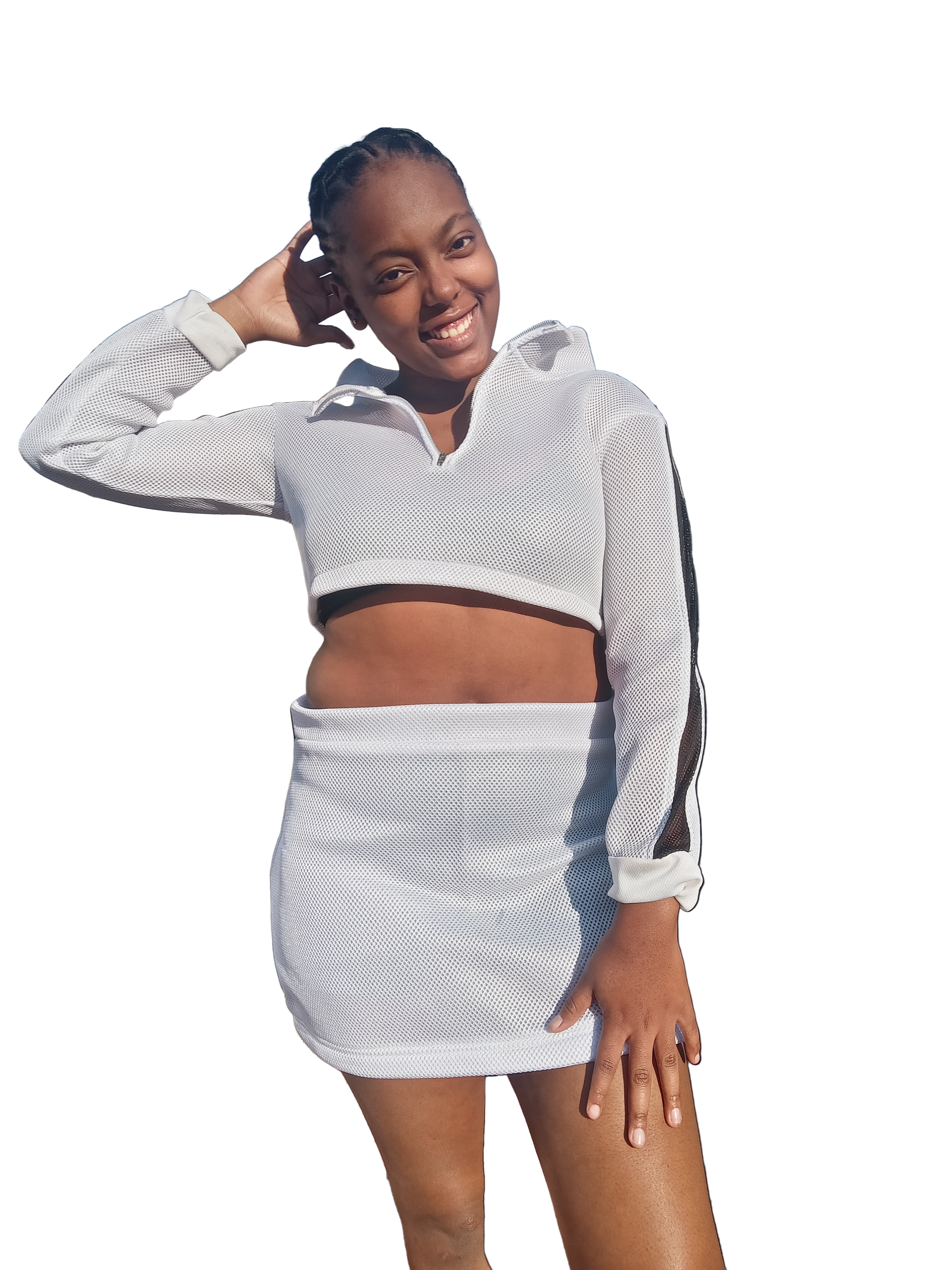 White 2 Piece Crop Top with Skirt Back View
